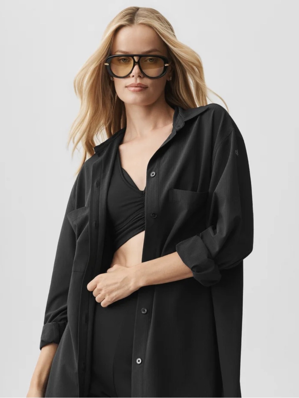 ALO Dreamscape Button-Down Long Sleeve Shirt - Black